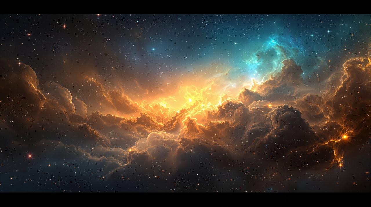 蜜色影院 - 浩瀚星空背景，金色与青色星云交织，群星闪烁